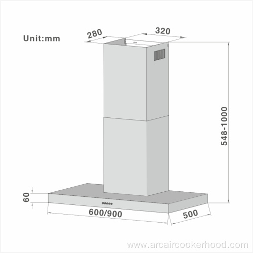 Campana de cocina de chimenea en forma de T 60 mm